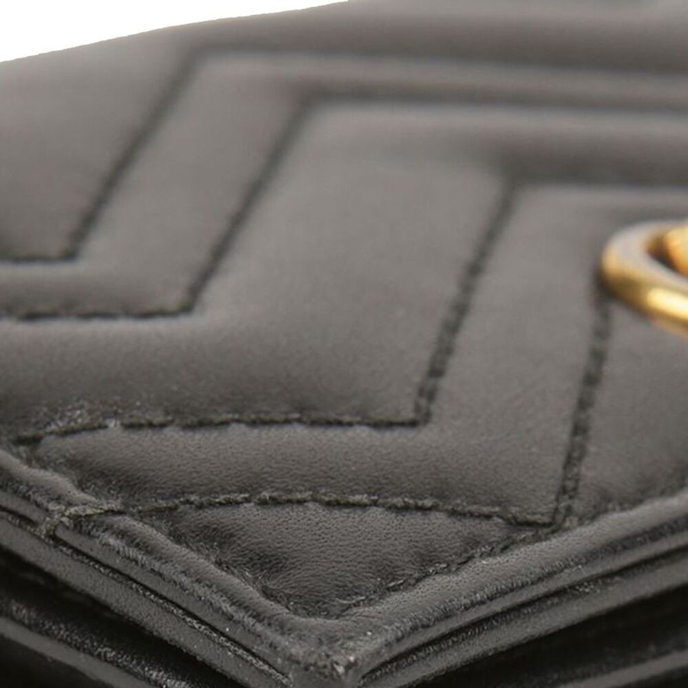 Black Matelassé Leather Gg Marmont Card Case Wallet - Picture 10 of 10